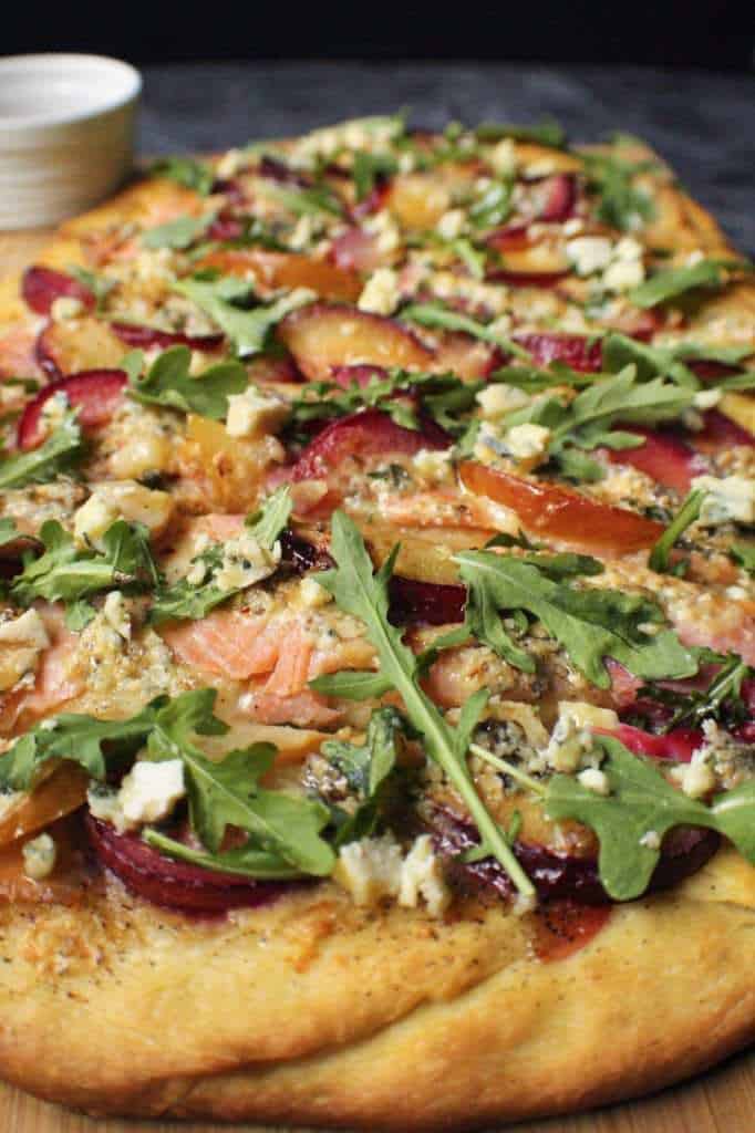 plum  and blue cheese flatbread