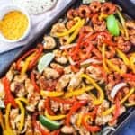 overhead shot of sheet pan fajitas