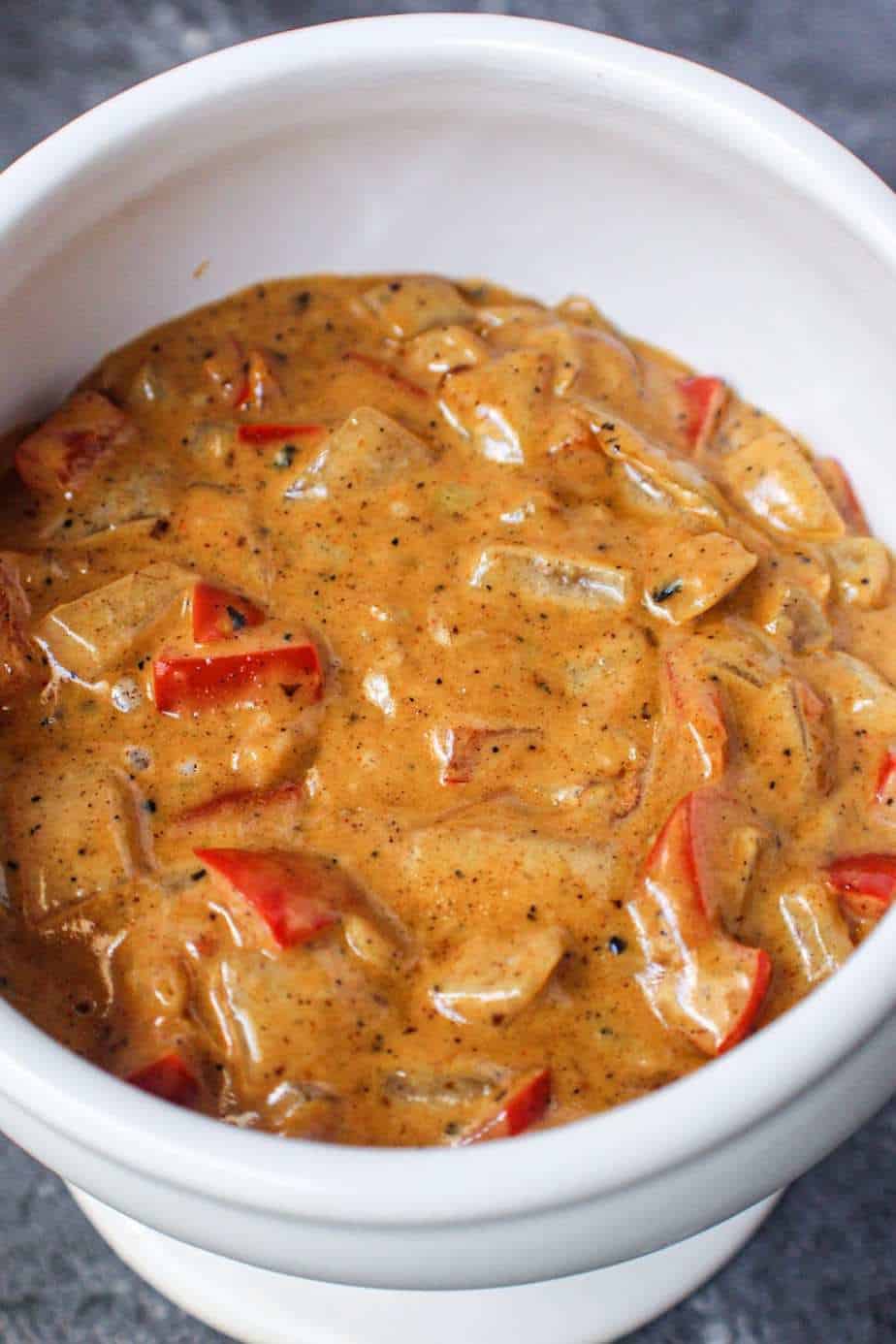 cajun cream sauce in a white bowl.
