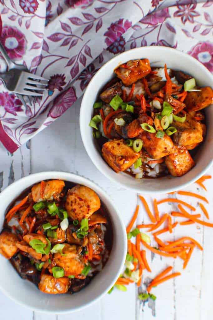 teriyaki salmon and veggie bowls