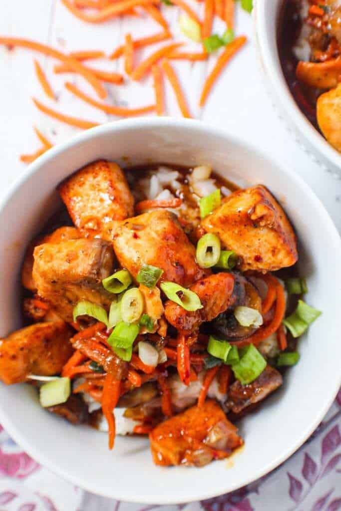 teriyaki salmon and veggie bowls