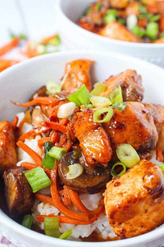 teriyaki salmon and veggie bowls