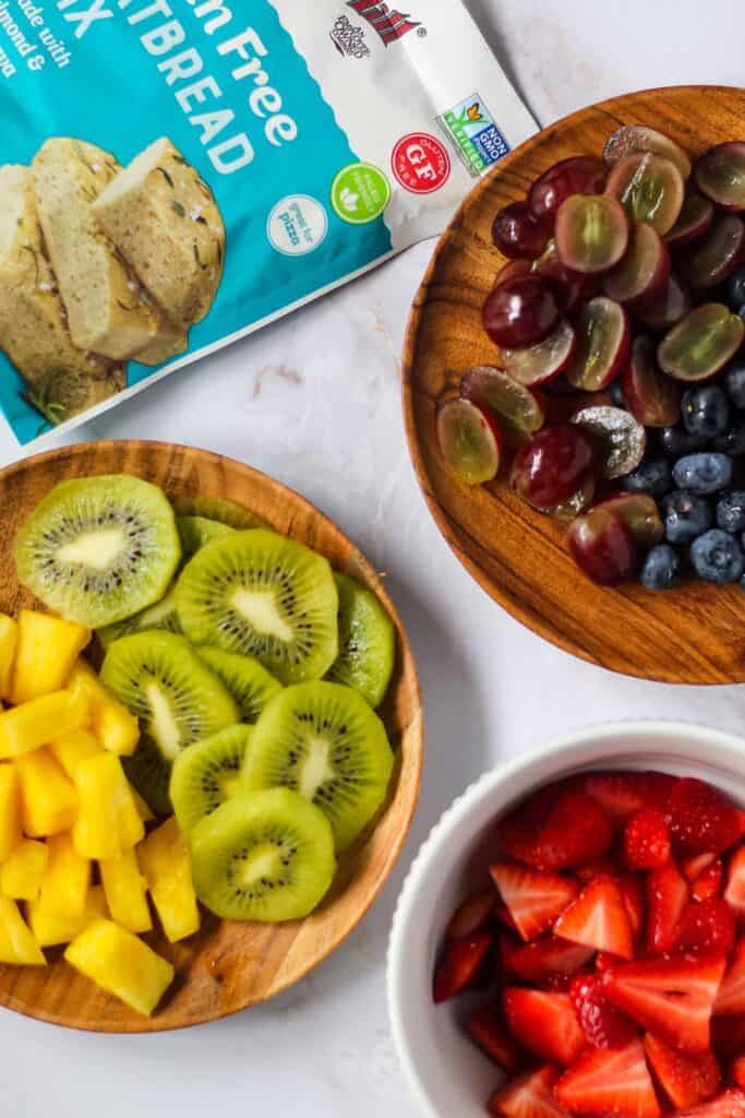 overhead shot of fruit pizza ingredients