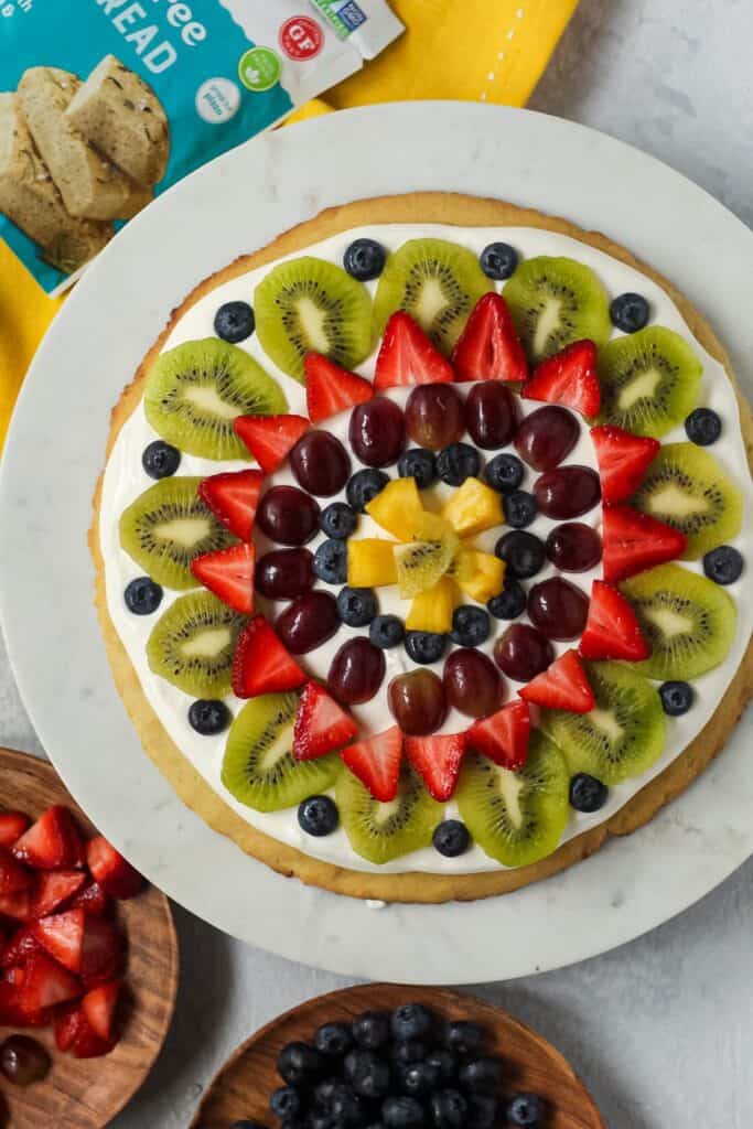 overhead shot of gluten-free fruit pizza