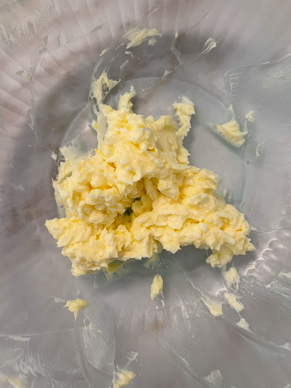 butter and sugar creamed in a bowl