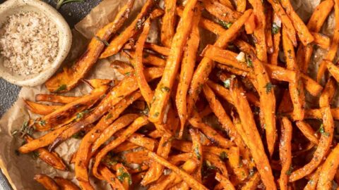 Crispy Baked Sweet Potato Fries with Garlic Herb Butter - Dash of Jazz