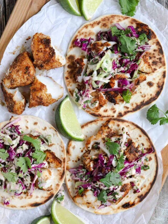 Blackened Redfish Tacos with Cilantro Lime Slaw
