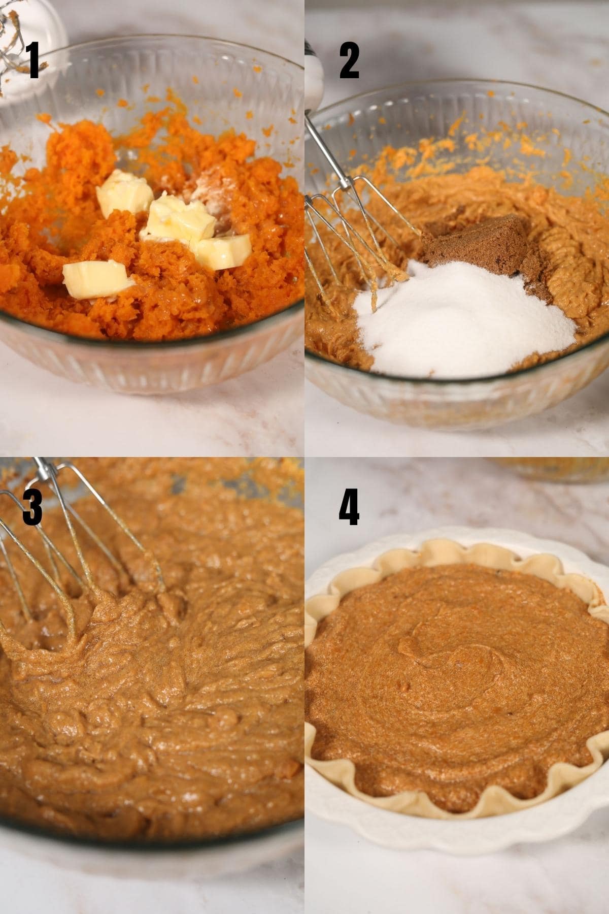 step by step images for making southern sweet potato pie.