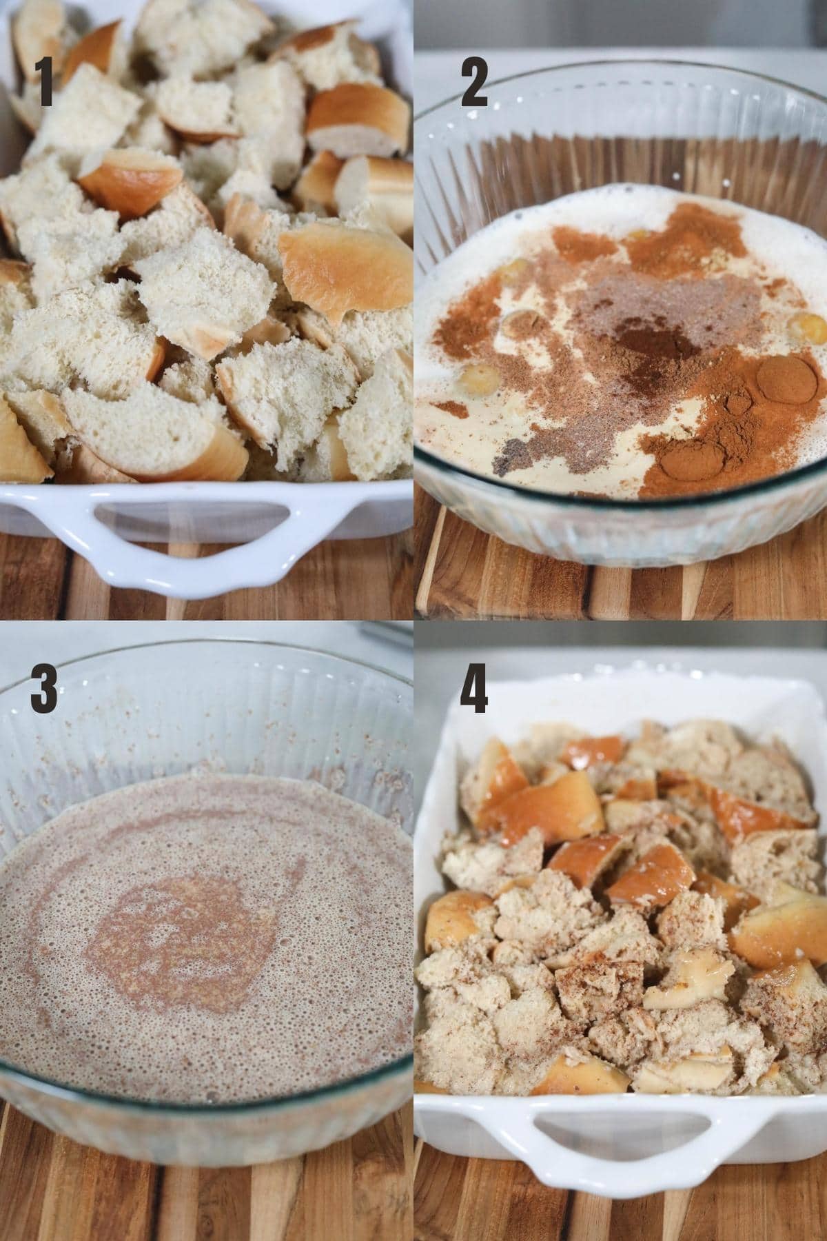 step by step instructions for making bread pudding.