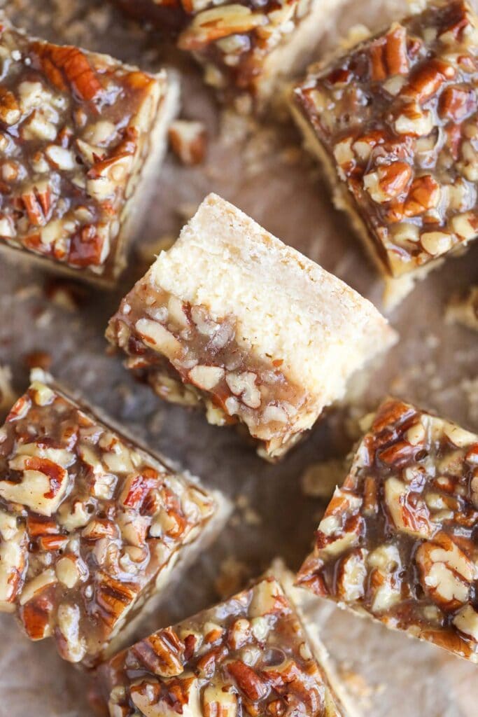 Pecan Pie Cheesecake Bars - Pink Owl Kitchen