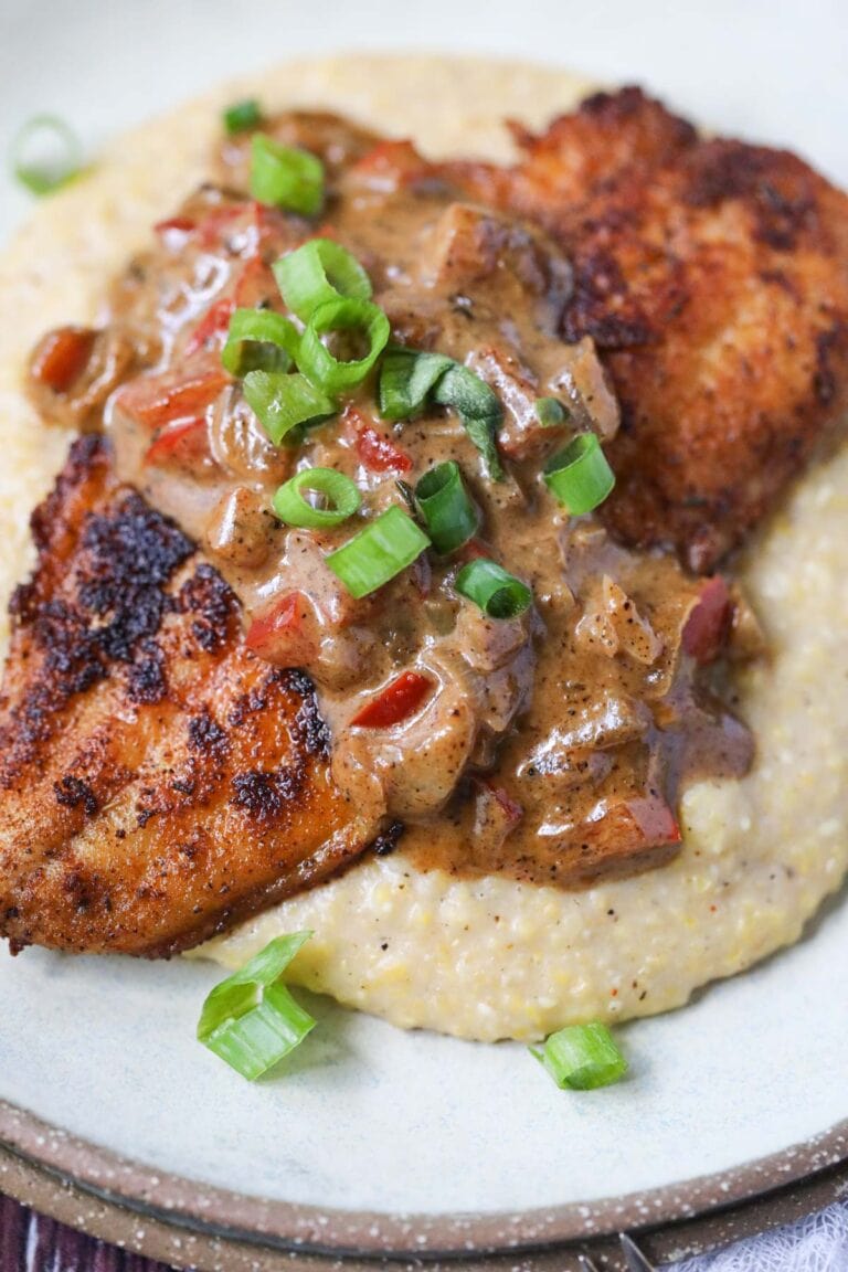 Blackened Fish and Cheese Grits Pink Owl Kitchen