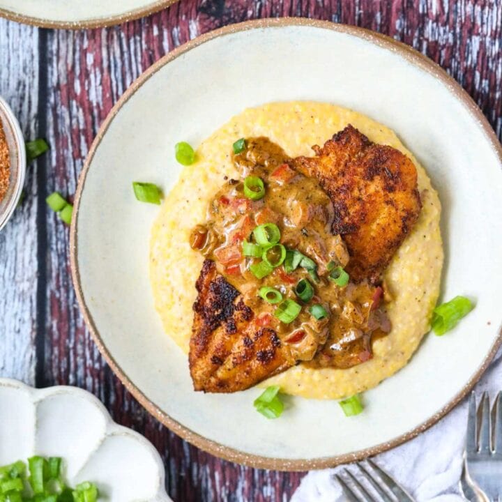 Blackened Fish and Cheese Grits Pink Owl Kitchen