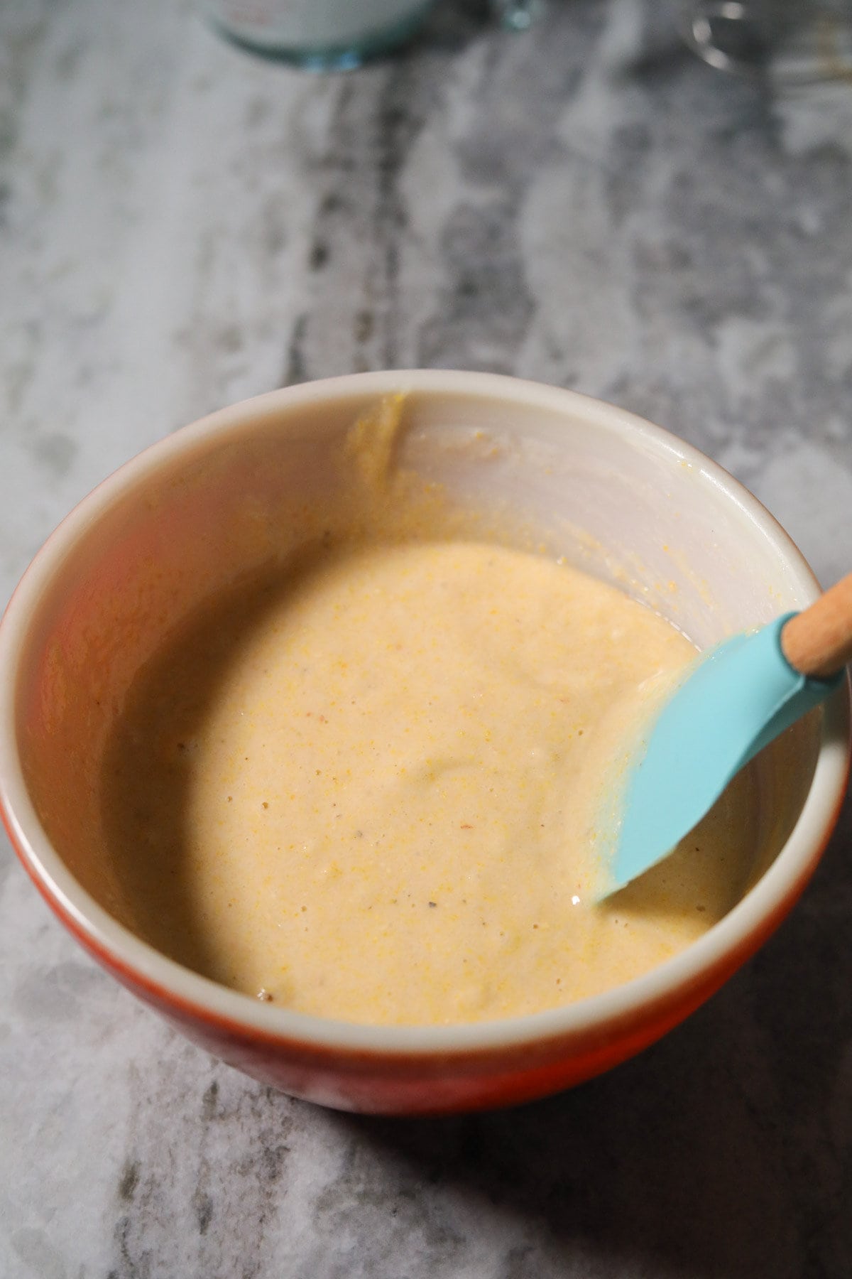 Crust better for peach cobbler in a mixing bowl.