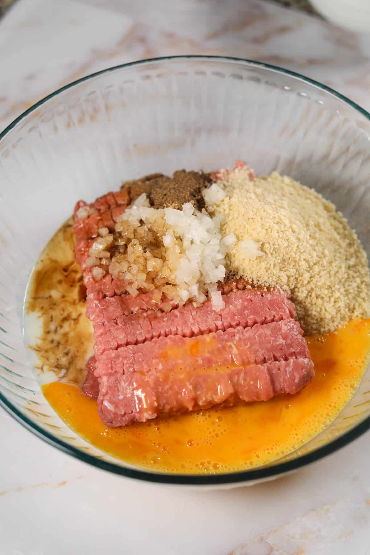 Cranberry turkey, meatballs, ingredients in a mixing bowl.