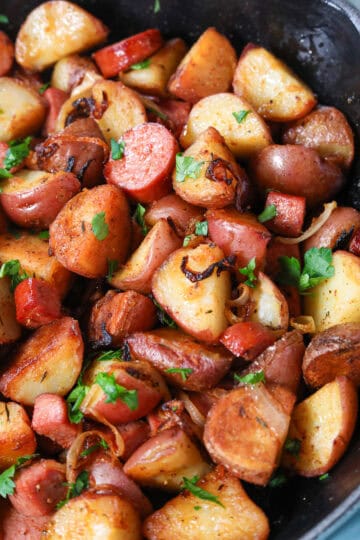 Fried Potatoes with Smoked Sausage - Pink Owl Kitchen