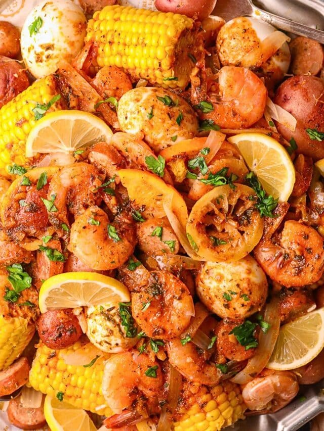 cajun shrimp boil on a large platter.