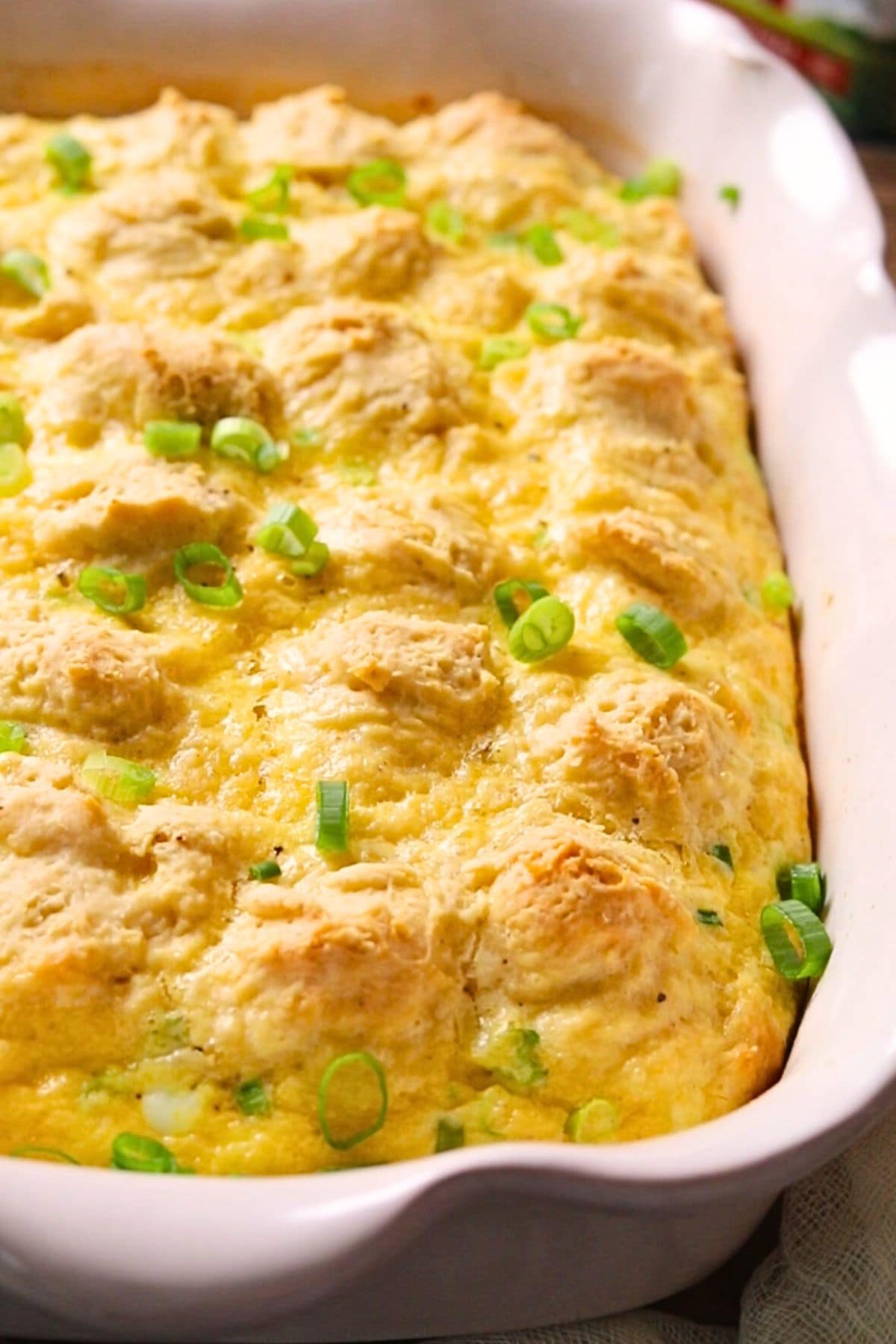 Buttermilk biscuit breakfast casserole freshly baked.