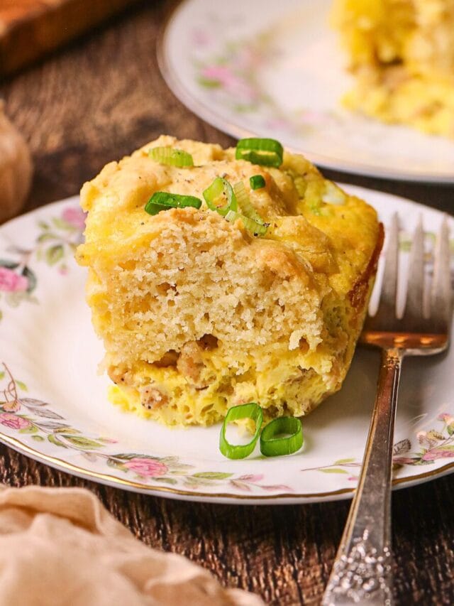 Buttermilk biscuit breakfast casserole serving on a plate.