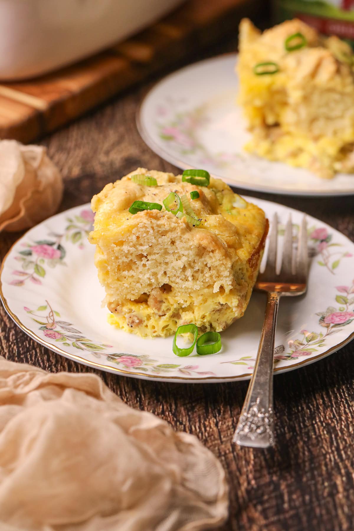 Buttermilk biscuit breakfast casserole serving on a plate.