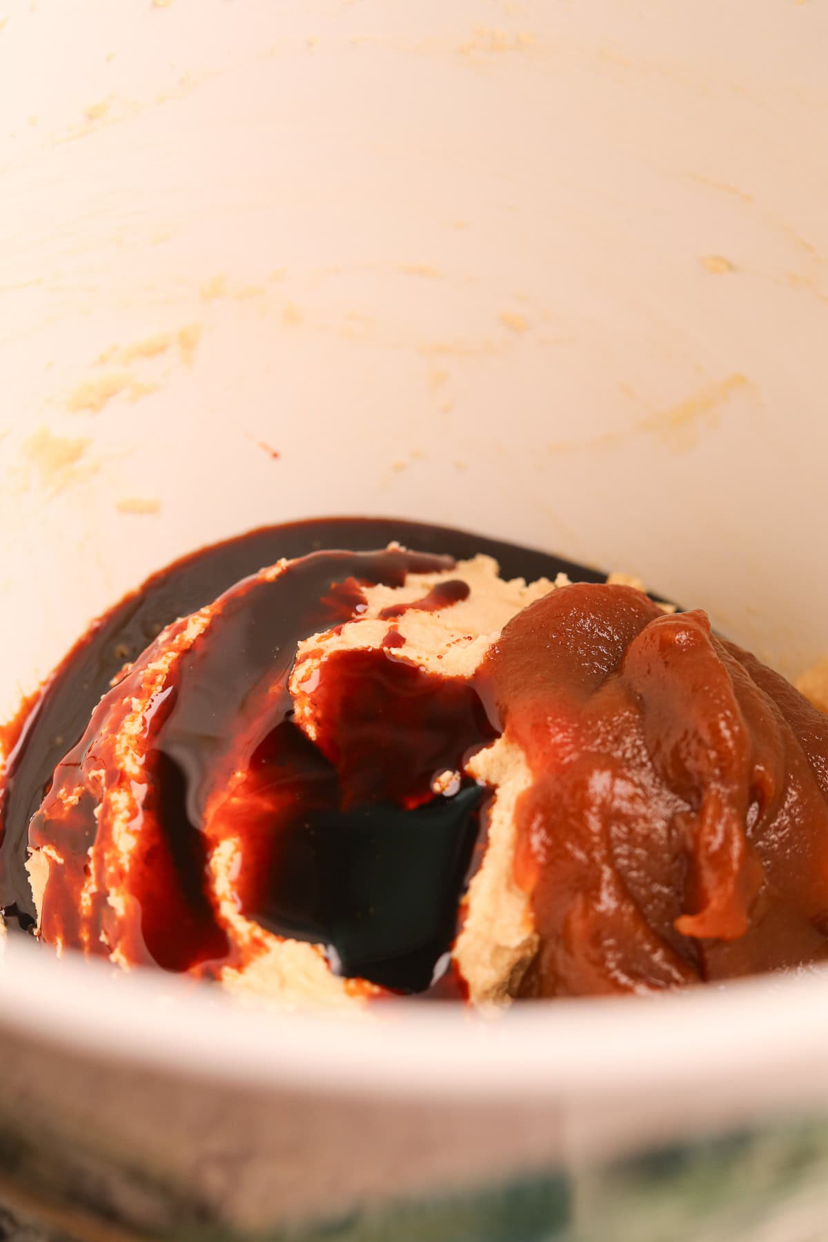 Creamed, butter, and sugar with molasses and apple butter added.