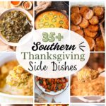 A collage of photos of southern Thanksgiving, side dishes.