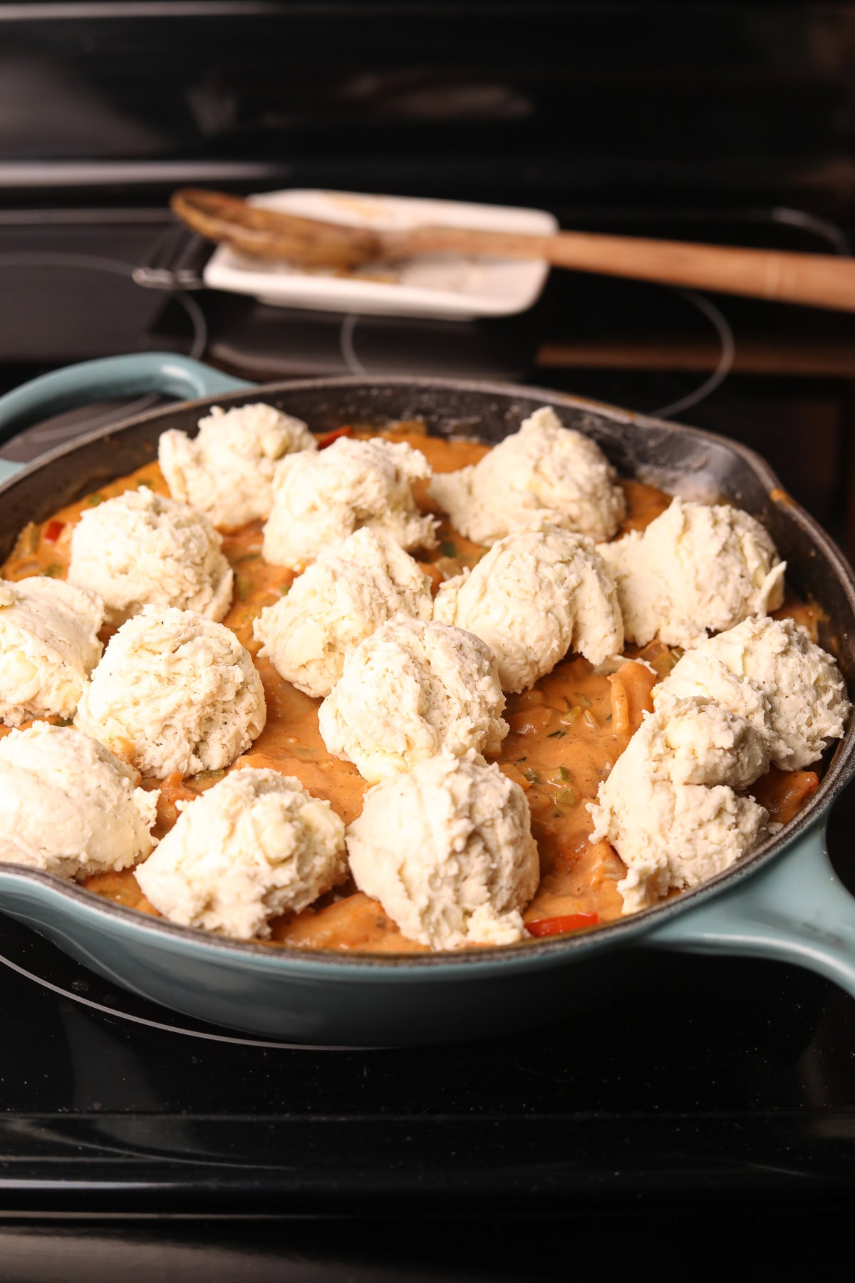 Catfish etouffee pot pie before going into the oven.