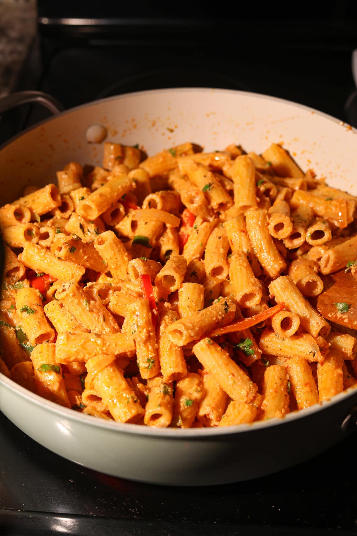 Cowboy butter, cream sauce, with pasta added in a skillet.
