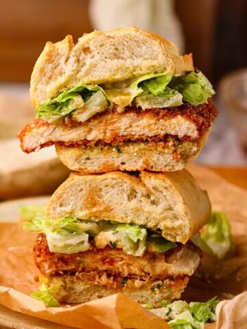 Spicy chicken Caesar sandwich on a plate.