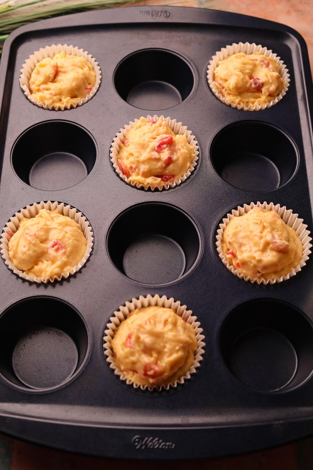 Strawberry lemonade, muffins before being baked in the oven. 