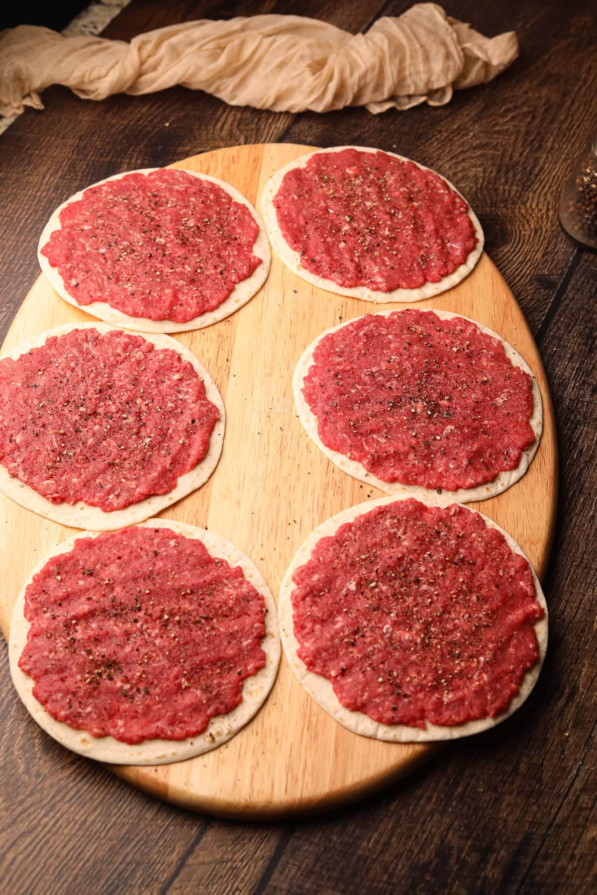 Smashburger tacos before being cooked.