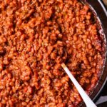 Southern BBQ Baked beans in a pan.