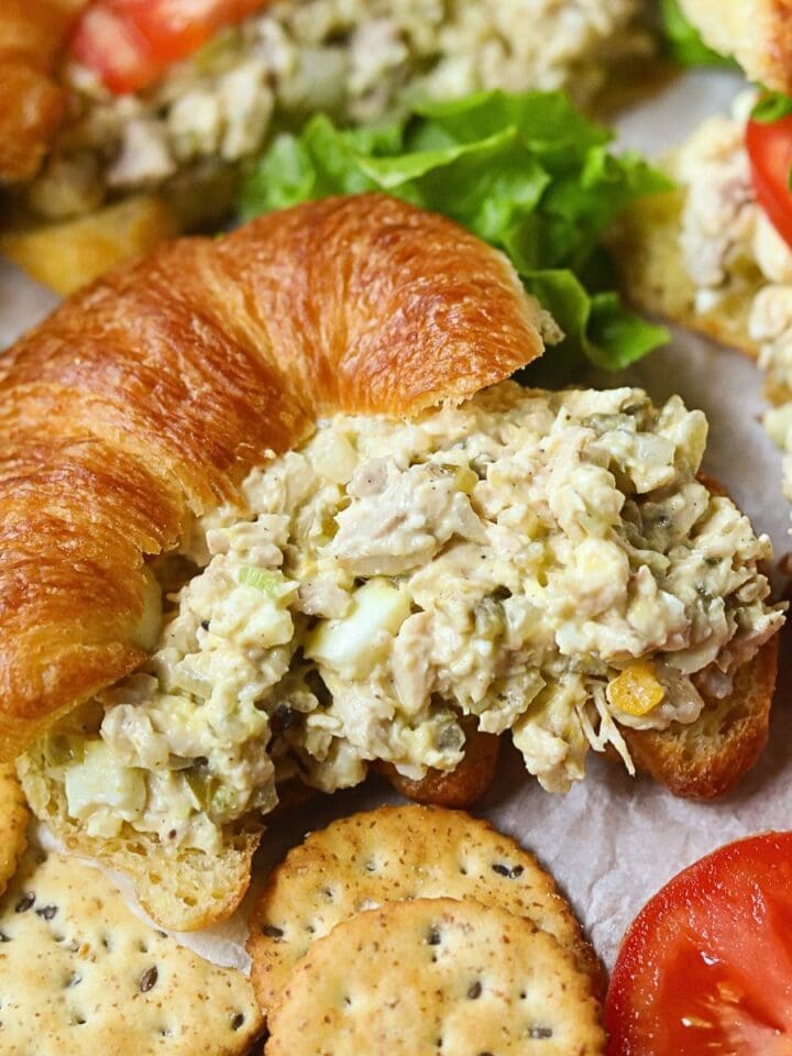 Southern chicken salad on sliced croissants.