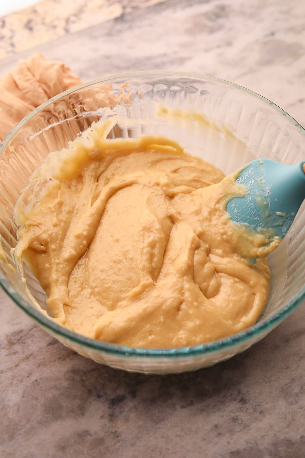 Cinnamon roll quick bread batter in a mixing bowl.